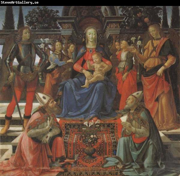 Domenico Ghirlandaio Madonna and Child Enthroned with Four Angels,the Archangels Michael and Raphael,and SS.Giusto and Ze-nobius